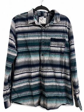 On The Byas Baja Stripe Button Front Shirt Men’s Blue Gray Green 100% Cotton L